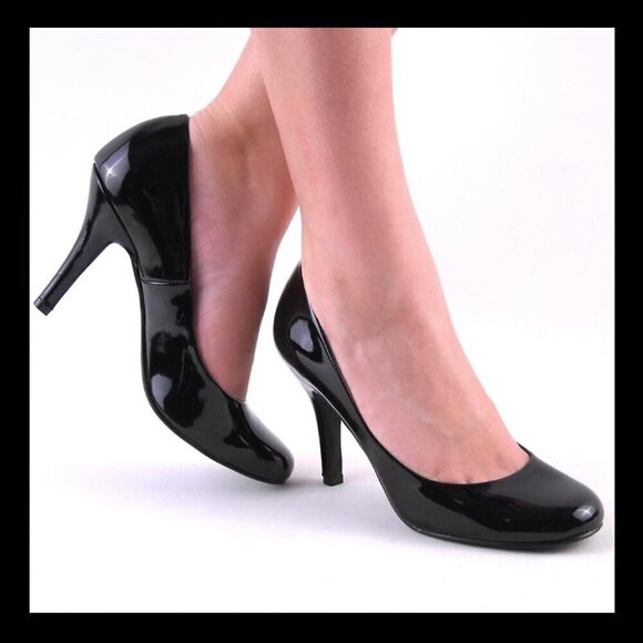 Anne Klein Pump Heels Size 8.5 Black patent leather round toe - Picture 1 of 7